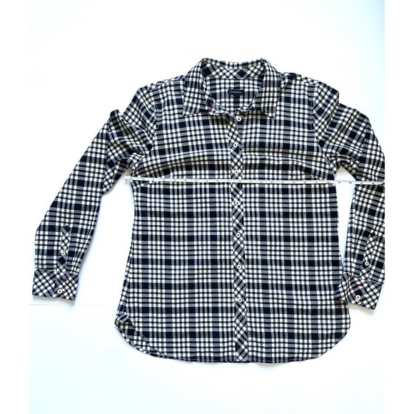 Talbots Tops - Talbots Shirt Button Up Top Small Black White Plaid Long Sleeve